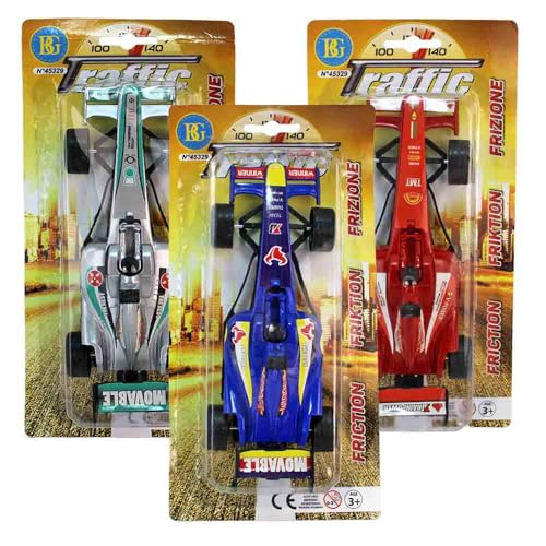 Einsitzer Rennauto Spielzeug mit Rückzug – ca. 19 cm – wählbar in Blau, Rot oder Silber – mit Rennsport-Stickern – für Kinder ab 3 Jahren – schnelles Spielauto für kleine Rennfahrer (Set) von BEMIRO