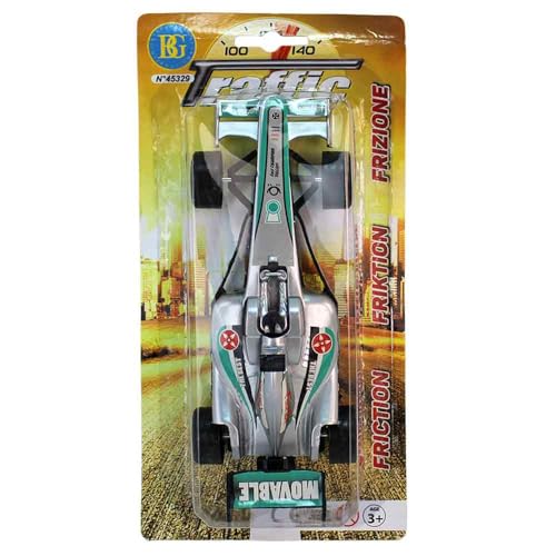 Einsitzer Rennauto Spielzeug mit Rückzug – ca. 19 cm – wählbar in Blau, Rot oder Silber – mit Rennsport-Stickern – für Kinder ab 3 Jahren – schnelles Spielauto für kleine Rennfahrer (Silber) von BEMIRO