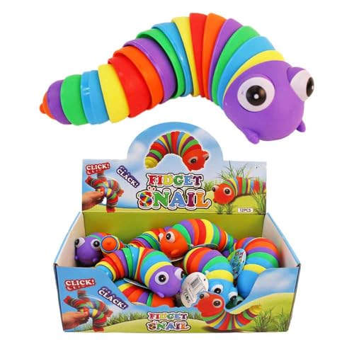 Fidget Regenbogen Schnecke – 19 cm – Beruhigende Haptik & Geräusche – Verschiedene Farbkombinationen (Schnecke, 1, Stück) von BEMIRO