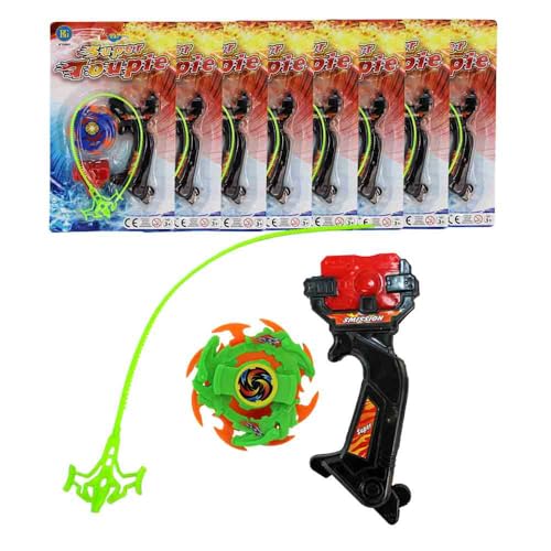 Kampfkreisel Spiel Set – inkl. Griff & Halterung – ca. 6 cm Kreisel – Nostalgie-Spielzeug im Stil der 90er & 2000er – für Kinder ab 3 Jahren – Drehspiel für drinnen & draußen (1) von BEMIRO