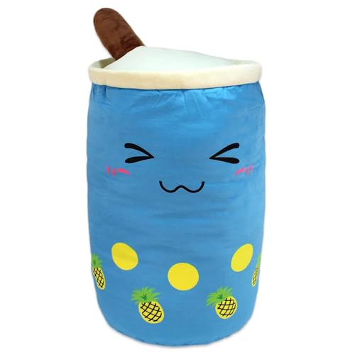 Kawaii Bubble Tea Kuscheltier – ca. 60 cm – weiches Plüschtier mit Aufhängeschlaufe – XXL Stofftier im süßen Design – Kuschel-Bubbletea mit Gesicht – Geschenkidee für Kinder & Teens (Blau) von BEMIRO