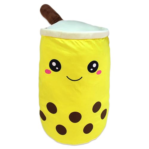 Kawaii Bubble Tea Kuscheltier – ca. 60 cm – weiches Plüschtier mit Aufhängeschlaufe – XXL Stofftier im süßen Design – Kuschel-Bubbletea mit Gesicht – Geschenkidee für Kinder & Teens (Gelb) von BEMIRO