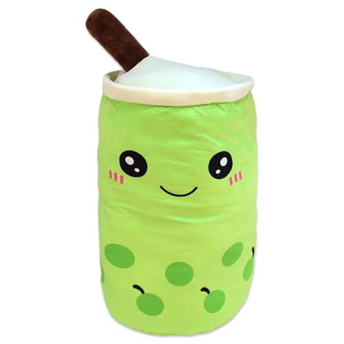 Kawaii Bubble Tea Kuscheltier – ca. 60 cm – weiches Plüschtier mit Aufhängeschlaufe – XXL Stofftier im süßen Design – Kuschel-Bubbletea mit Gesicht – Geschenkidee für Kinder & Teens (Grün) von BEMIRO