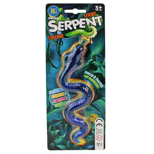 Klebende Gummi-Schlange – ca. 23 cm – 4 Farben Sortiert – mit süßen Augen – klebt an Wand & Fenster – Spielzeug für Kinder – Mitgebsel & Spaßartikel – ab 3 Jahren (Blau) von BEMIRO
