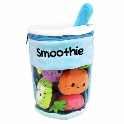 Kuscheltier Smoothie – 26 cm – Mit Kawaii-Obst, Reißverschluss & Sichtfenster – Kuschelig weich & super süß (Blau) von BEMIRO