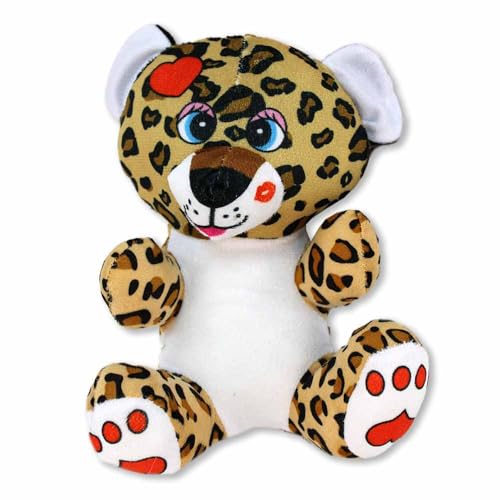 Kuscheltier mit Herz Motiven – Ca. 20 cm Groß, Gedruckte Bildmotive, Herzen an Augen, Nase und Gesicht (Leopard) von BEMIRO