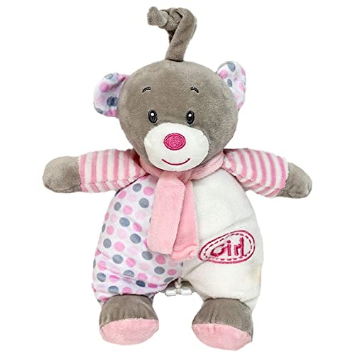 Kuscheltier mit Spieluhr Bär mit Schal rosa - ca. 24 cm, Schlaf Teddybär, Schlaf Kuscheltier von BEMIRO