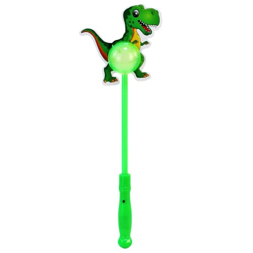 Leuchtstab mit Kugel – ca. 38 cm – blinkt oder leuchtet auf Knopfdruck – mit LED-Stab & leuchtender Kugel – Dino- oder Drachenkopf – Partylicht für Kinder (Dino Grün) von BEMIRO