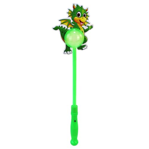 Leuchtstab mit Kugel – ca. 38 cm – blinkt oder leuchtet auf Knopfdruck – mit LED-Stab & leuchtender Kugel – Dino- oder Drachenkopf – Partylicht für Kinder (Drache Grün) von BEMIRO