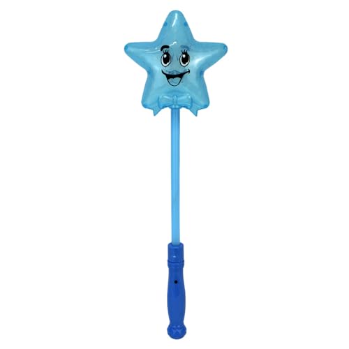 Leuchtstab mit Stern – ca. 38 cm – LED Stab & Stern leuchten – mit niedlichem Gesicht – Kinder Leuchtspielzeug für Partys, Kostüme & Nachtspaß (Blau) von BEMIRO