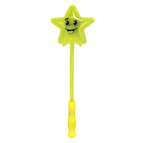 Leuchtstab mit Stern – ca. 38 cm – LED Stab & Stern leuchten – mit niedlichem Gesicht – Kinder Leuchtspielzeug für Partys, Kostüme & Nachtspaß (Gelb) von BEMIRO