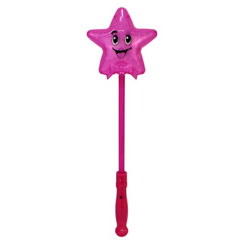 Leuchtstab mit Stern – ca. 38 cm – LED Stab & Stern leuchten – mit niedlichem Gesicht – Kinder Leuchtspielzeug für Partys, Kostüme & Nachtspaß (Pink) von BEMIRO