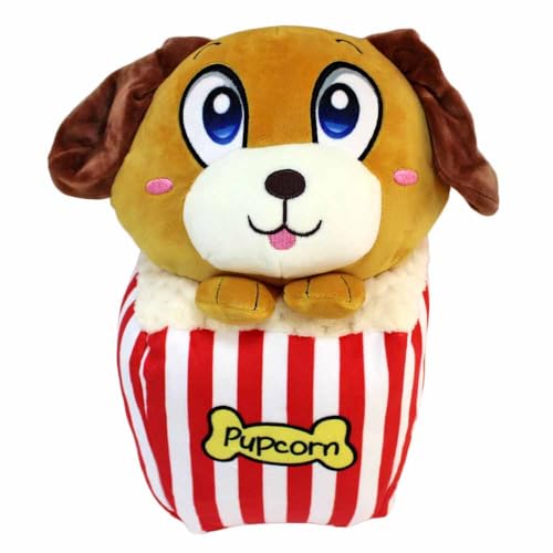 Plüsch Hund im Becher – 33 cm – Kuschelig weich – 3 Motive: Popcorn, Kaffee, Cupcake – Niedlicher Hund mit Schlappohren (Popcorn) von BEMIRO