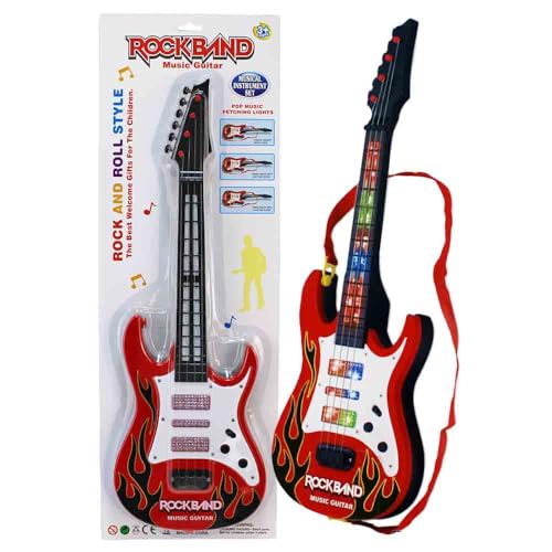 Rockband Spielzeug-Gitarre – ca. 52 cm – rote Kindergitarre mit 4 Saiten – musikalisches Spielzeug für Kinder ab 3 Jahren – Coole Optik mit Verzierungen – leicht & kindgerecht Rockband Spielzeug-Gitarre – ca. 52 cm – rote Kindergitarre mit 4 Saiten – musikalisches Spielzeug für Kinder ab 3 Jahren – Coole Optik mit Verzierungen – leicht & kindgerecht von BEMIRO