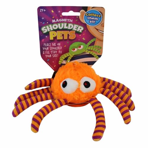 Schultertier Spinne – Magnetisch – Ca. 20 cm – Kuschelig weich – Mit gestickten Augen (Orange) von BEMIRO