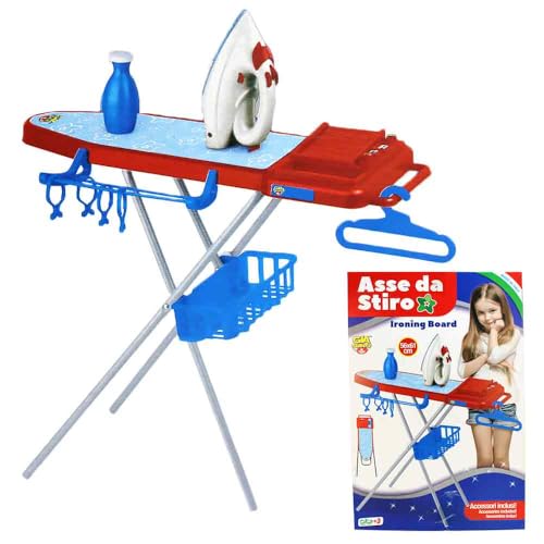 Spielzeug Bügelbrett für Kinder – 61 cm hoch – Mit Spielzeug-Bügeleisen & Kleideranhängern – Ab 3 Jahren – In Rot & Blau Spielzeug Bügelbrett für Kinder – 61 cm hoch – Mit Spielzeug-Bügeleisen & Kleideranhängern – Ab 3 Jahren – In Rot & Blau von BEMIRO