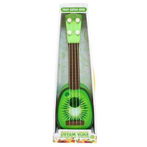 Spielzeug Gitarre für Kinder – ca. 36 cm – Obstmotive: Orange, Kiwi, Melone oder Erdbeere – 4 Saiten – musikalisches Spielzeug ab 3 Jahren – Motorik fördern – mit Tragegriff im Karton (Kiwi) von BEMIRO
