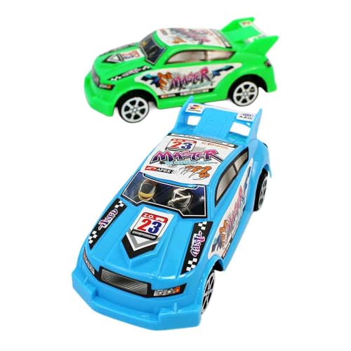 Sportwagen 2er-Set für Kinder – ca. 14 cm – Rennspielzeug aus Kunststoff – mit Stickern im Renn-Design – Farbkombos Rot & Gelb oder Grün & Blau – Auto Spielzeug ab 3 Jahren (Grün-Blau) von BEMIRO