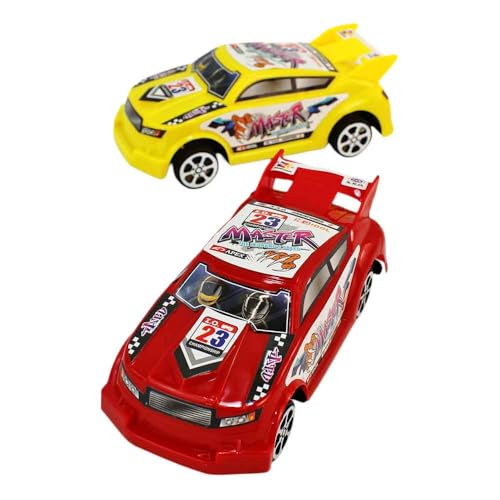 Sportwagen 2er-Set für Kinder – ca. 14 cm – Rennspielzeug aus Kunststoff – mit Stickern im Renn-Design – Farbkombos Rot & Gelb oder Grün & Blau – Auto Spielzeug ab 3 Jahren (Rot-Gelb) von BEMIRO