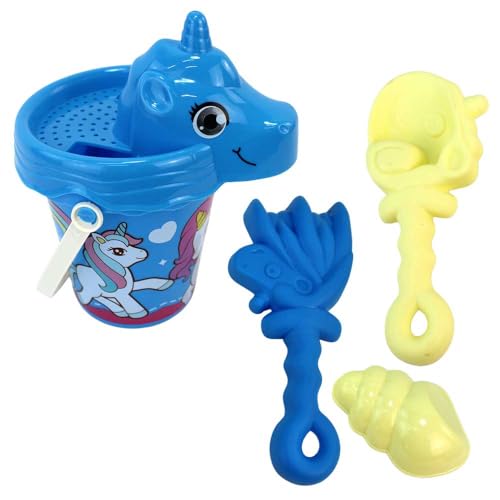 Strandspielzeug für Kinder – 5-teiliges Set mit Eimer, Schaufel & Sandformen – ca. 26 cm hoch – verpackt im Netz – Outdoor-Spielzeug für Garten, Strand & Urlaub – ab 3 Jahren (Blau) von BEMIRO