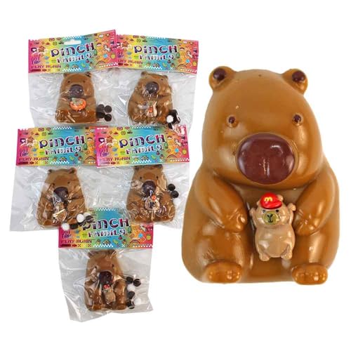 Stretch & Quetsch Capybara aus Gummi – 8 cm – 5er Set – Mit haftenden Stoffbällen – Bunte Motive (z. B. mit Helm oder Kind) von BEMIRO