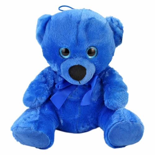 Teddybär Kuscheltier mit Schleife & Glitzeraugen – ca. 25 cm – weich & flauschig – mit Anhängeschlaufe – Geschenkidee für Kinder, Babys & Plüschtier-Sammler (Blau) von BEMIRO