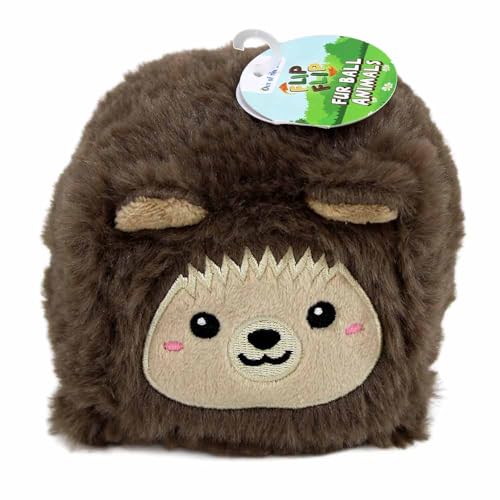 Wendbarer Plüsch Ball mit Tiermotiven – 12 cm – Kuschelig weich – Gestickte Gesichter – Zum Einrollen als Kugel (Braun) von BEMIRO
