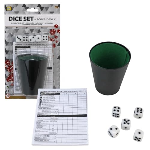 Würfelspiel Set mit Becher & Spielblock – 5 Würfel, Block und Filzbecher – klassisches Gesellschaftsspiel für Zuhause & Reisen von BEMIRO