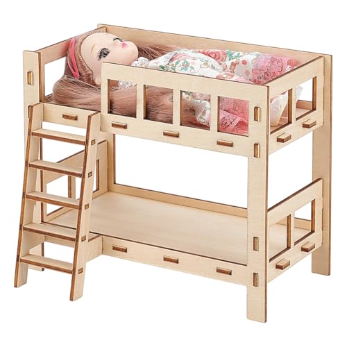 BENECREAT Etagenbett Für Puppen Passend Für Bis Zu 155mm Dicke Spiel Etagenbetten Aus Holz Für Puppenhausmöbel Zubehör 170x90x140mm von BENECREAT