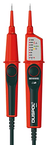 Benning Spannungsprüfer DUSPOL expert (Prüfart 2-polig, Messgerät für Elektrotechnik, Messbereich 12 V - 1000 V AC/DC, Klingenlänge 15 mm) 50262, Rot/Schwarz von BENNING