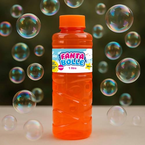 BEPER Bubbles 1 Liter – Wiederverschließbare Flasche mit Seifenblasenstab – Mikrobiologisch getestete Flüssigkeit – Ideal für Kinder ab 36 Monaten und Nachfüllpackung für Seifenblasenmaschinen von BEPER