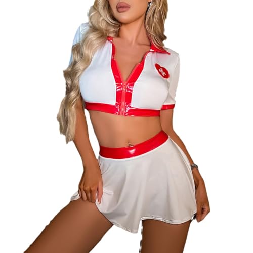 BERCIELY Minikleid Pyjamas Damen Sexy Cosplay Outfit Damen Krankenschwester Kostüm Damen Sexy Nachtwäsche Frauen Damen Dienstmädchen Kostüm Sexy Damen D-White3 L von BERCIELY