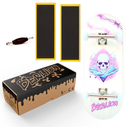 BERLION Professionelle Fingerskate aus Holz, Pro Ultra konkav, Mini-Skateboard, kleines Fingerboard, Schleifmittel, Werkzeug und Räder, Anti-Stress-Spielzeug (36 mm, Violett) von BERLION