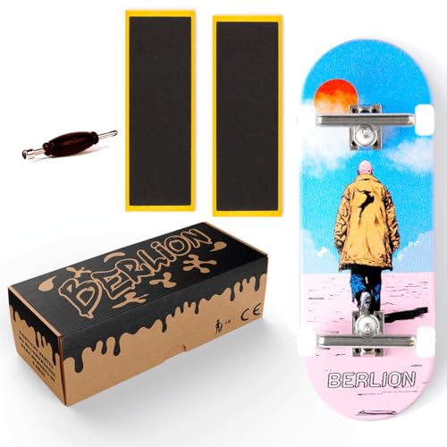 BERLION Professionelle Fingerskate aus Holz, Pro mittlere Konkavität, Mini-Skateboard, kleines Fingerboard, Schleifmittel, Werkzeug und Räder, Anti-Stress-Spielzeug von BERLION