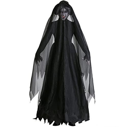 BERULL Halloween Cosplay Costume Women Zombie Witch Devil Vampire Horror Spooky Ghost Sexy Black Long Dress Party Cosplay (Color : Witch-C, Size : XXL) von BERULL