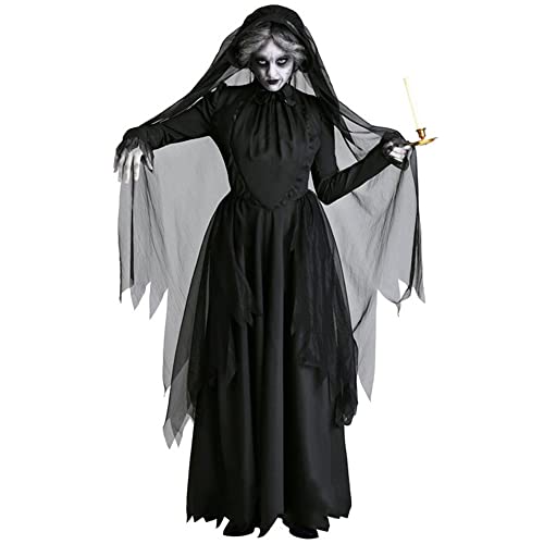 BERULL Hexe Frauen Scary Zombie Vampir Halloween Kostüm Horror Gruseliger Geist Sexy Kleid Mittelalterlicher Umhang Mit Kapuze Umhang (Color : WitchC, Size : L) von BERULL