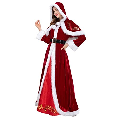 BERULL Weihnachtsmann-Anzug For Damen, Weihnachtskostüm Mit Kapuzenkleid, Deluxe-Weihnachtskostüm For Erwachsene Aus Samt, Weihnachtsoutfits (Color : Red, Size : 3XL) von BERULL