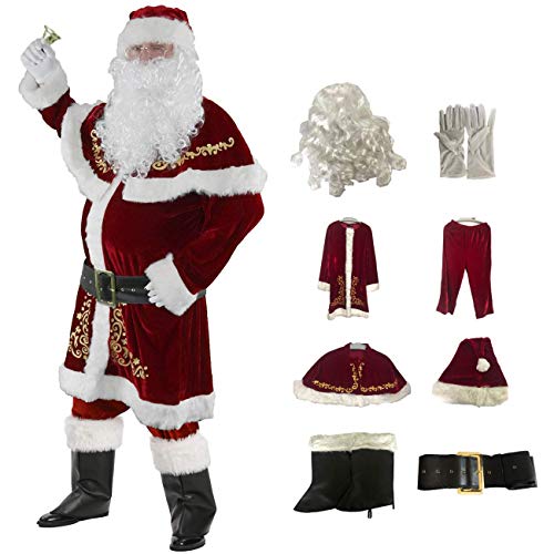 BERULL Weihnachtsmann-Kostüm for Männer 8pcs Christmas Set Deluxe Velvet Adult Santa Full Set Outfit Corduroy Cosplay (Color : Red, Size : 3XL) von BERULL
