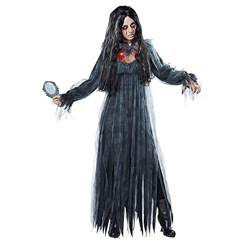 Hexe Frauen Scary Zombie Vampir Halloween Kostüm Horror Gruseliger Geist Sexy Kleid Mittelalterlicher Umhang Mit Kapuze Umhang (Color : Ghost Bride, Size : M) von BERULL