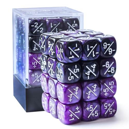 36 Stück 12 mm positive und negative Würfelzähler, Marmor lila + Zwillinge lila & schwarz, kleine Würfel, kompatibel mit MTG, CCG, Kartenspielen 36 Stück 12 mm positive und negative Würfelzähler, Marmor lila + Zwillinge lila & schwarz, kleine Würfel, kompatibel mit MTG, CCG, Kartenspielen von BESCON DICE