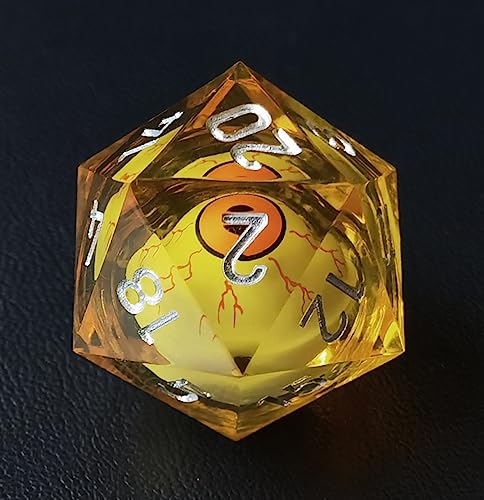 BESCON Sharp Edged Liquid Core Rolling Eyeball Dice - Razor Edge Polyhedral Dice with Rolling Eyeball Inside (One Amber D20 with Orange Eye) von BESCON DICE