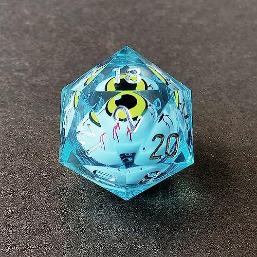 BESCON Sharp Edged Liquid Core Rolling Eyeball Dice - Razor Edge Polyhedral Dice with Rolling Eyeball Inside (One Blue D20 with Yellow Eye) von BESCON DICE