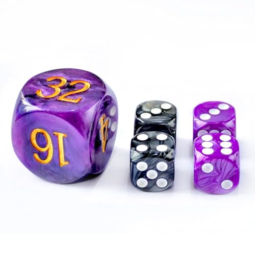 BESCON DICE Backgammon-Perlen-Würfel-Set, 30 mm, großer Backgammon-Doppelwürfel plus 4 x 16-mm-Würfel (lila/schwarz marmoriert), 5-teiliges Set, 30 mm von BESCON DICE