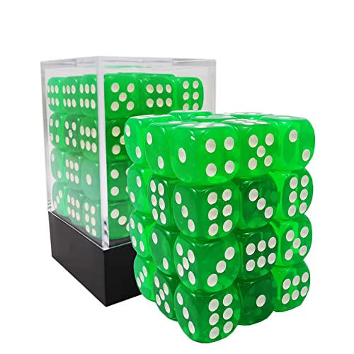 Bescon 12mm 6 Sided Dice 36 in Brick Box, 12mm Six Sided Die (36) Block of Dice, Translucent Green with White Pips von BESCON DICE