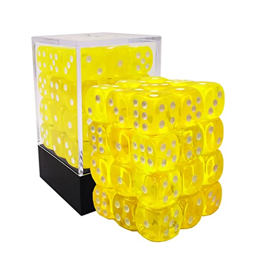 Bescon 12mm 6 Sided Dice 36 in Brick Box, 12mm Six Sided Die (36) Block of Dice, Translucent Yellow with White Pips von BESCON DICE