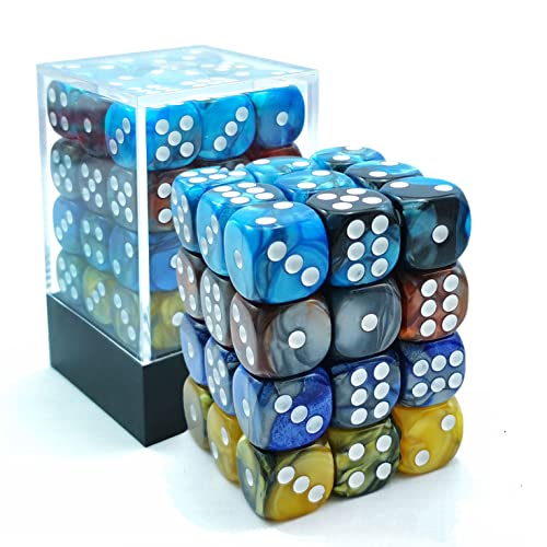 Bescon 12mm D6 Dice 36 in Cube, Assorted Gemini Rock Colors, 12mm Six Sides Die (36) Block of Dice von BESCON DICE