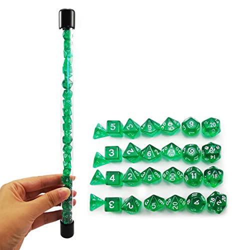 Bescon 28pcs Translucent Green Mini Polyhedral Dice Set in Tube, Dungeons and Dragons RPG Dice 4X7pcs,Mini Gem Green Dice Set von BESCON DICE