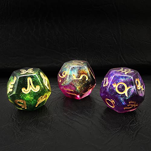 Bescon 3 Pieces Astrological Dice Set, Constellation Divination D12 Dice, 3 Colors Magical Stone Effect von BESCON DICE