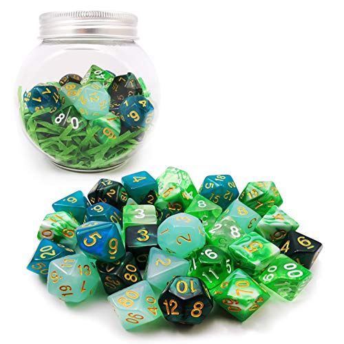 Bescon 35pcs Polyhedral RPG Dice Emeralds Set, DND Role Playing Game Dice Green Sets 5X7pcs von BESCON DICE