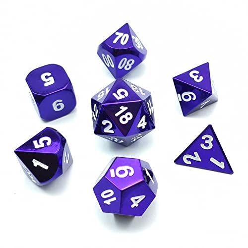 Bescon 7pcs Set Heavy Duty Metal Dice Set Glossed Color of Purple, Colorful Solid Metallic Polyhedral D&D Dice Set Violet von BESCON DICE